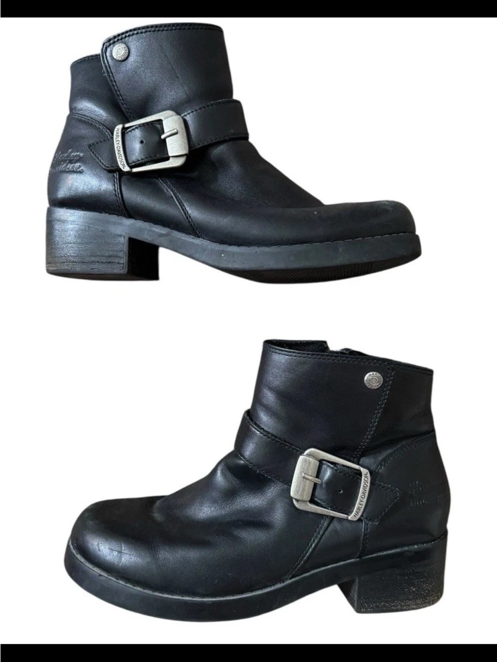 Vintage 90s Harley Davidson Black Leather Ankle Moto Buckle Boots Size US 10